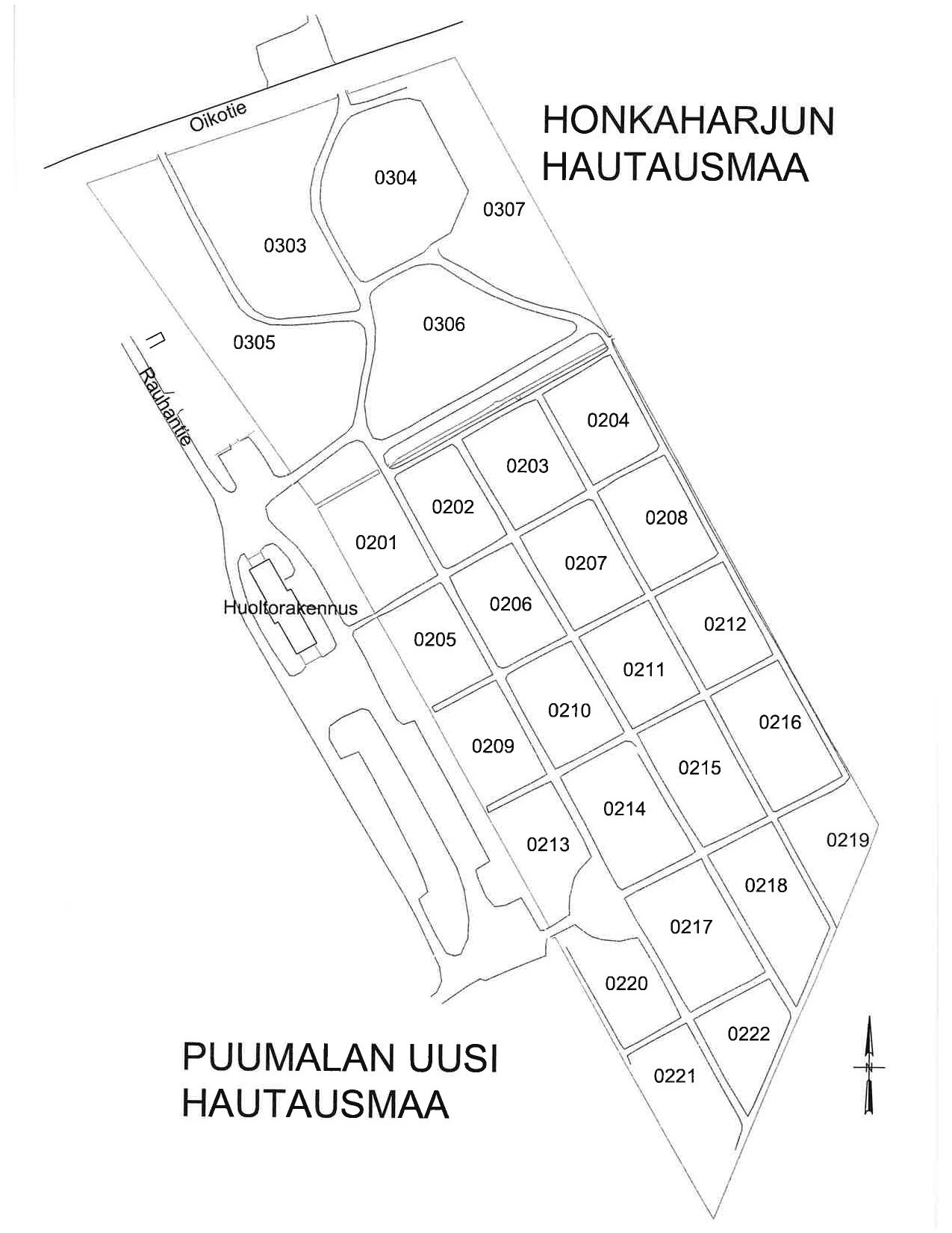 Hautausmaan pohjakaavio.