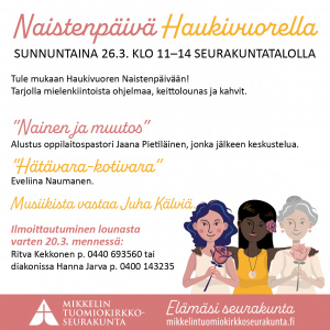 Kolme eri-ikäistä hymyilevää naista.