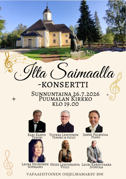 Puumalan kirkko ja esiintyjien henkilökuvat.