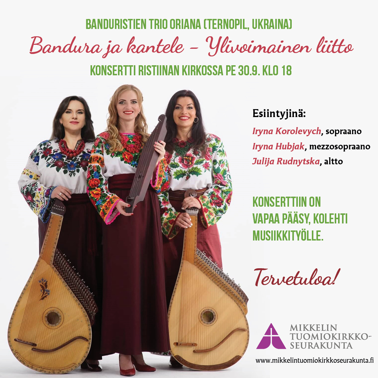 Trio Orianan konsertin mainos.