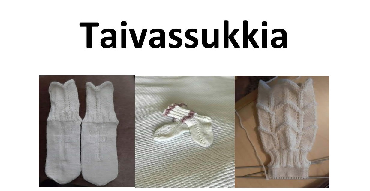 valkeita neulottuja tai virkattuja taivassukkia