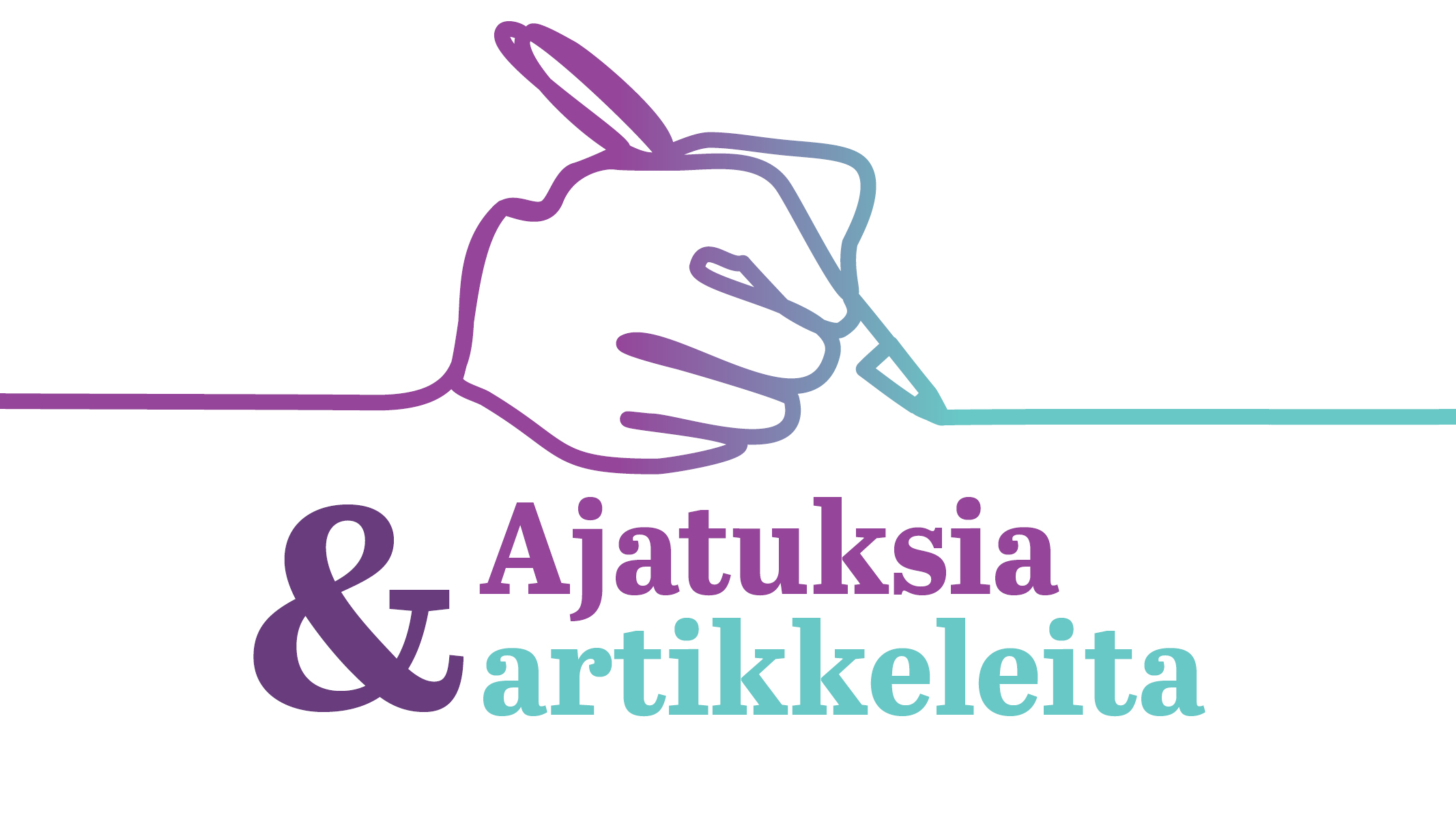 Kuvitus kirjoittavasta kädestä ja teksti Ajatuksia & artikkeleita